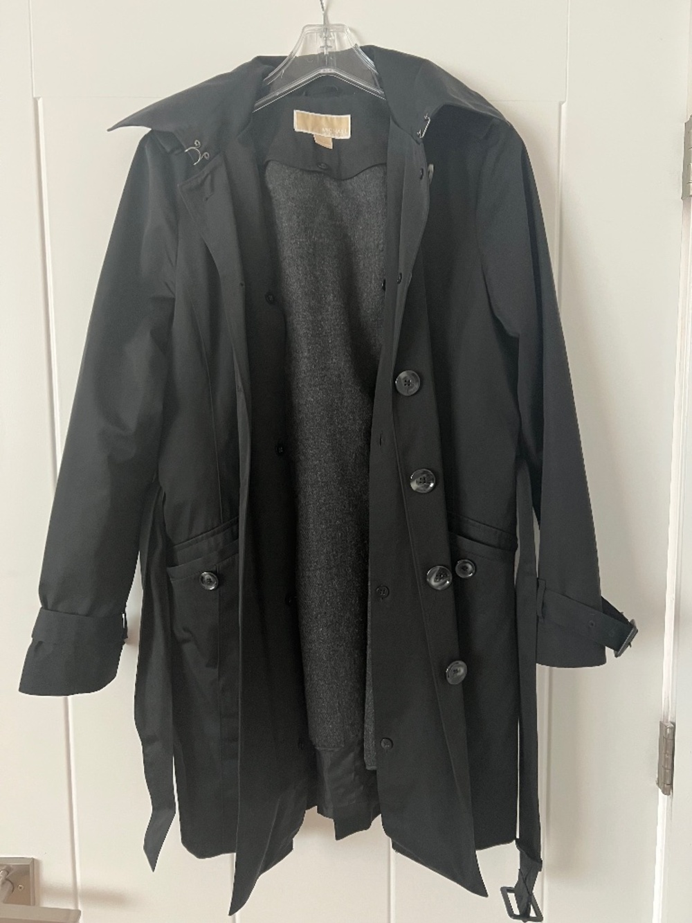 MICHAEL Michael Kors Black Hooded Trench Coat Medium